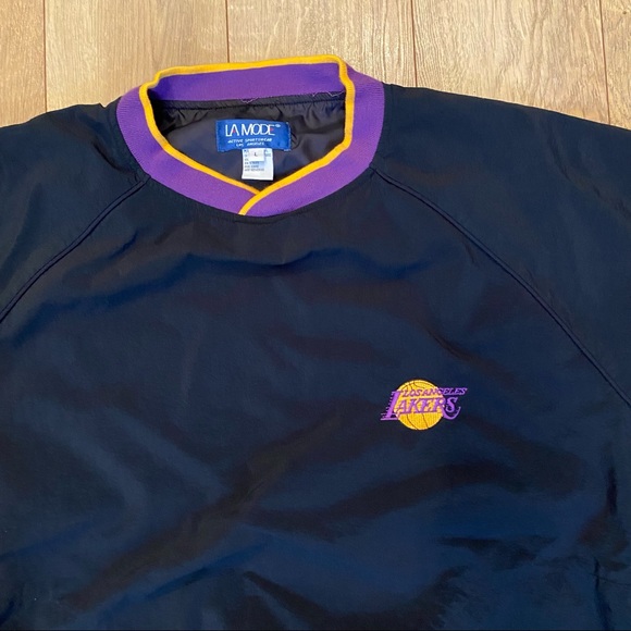 LA Lakers Vintage Pullover Jacket Mens L V Neck 90s Graphic NBA Black LA Mode - Picture 4 of 11